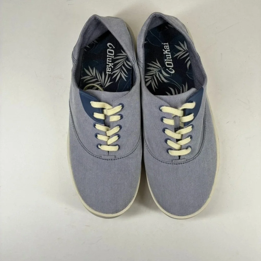OluKai Tradewind Men's 9 Navy Chambray Linen Casual Everyday Sneakers 10533-5454